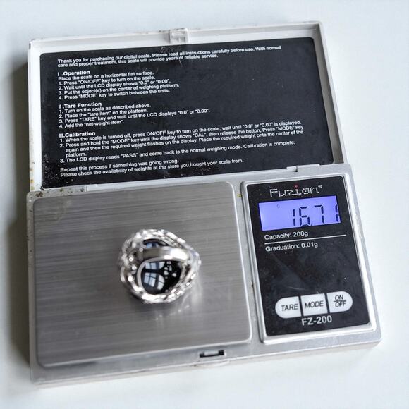 Vintage 925 Silver Carved Black Onyx Rose Ring Size 5.75 Chunky Statement - Picture 9 of 10